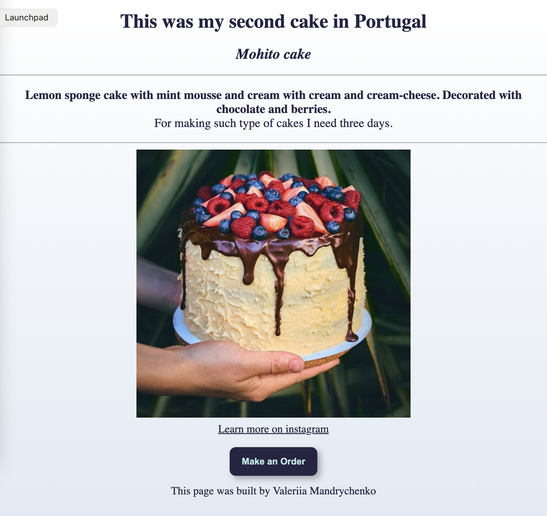 cake page screenshot